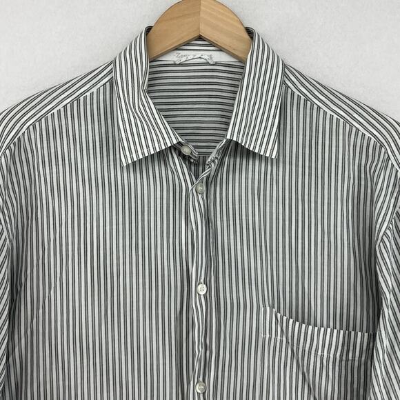 ZEGNA Shirt Mens L SPORT Striped Button Up Long Sleeve Woven Cotton Gray - Picture 4 of 15